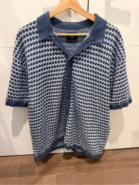 Abercrombie & Fitch Blue and White Knit Polo Top